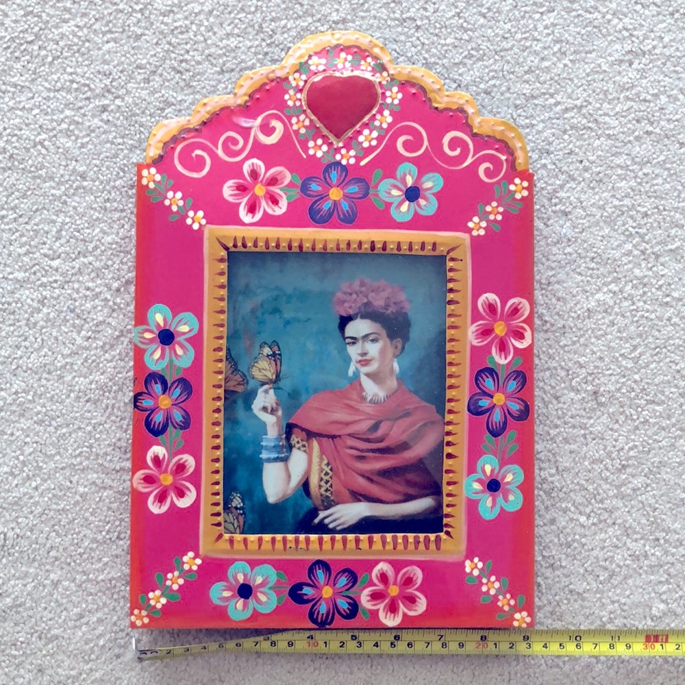 Frida Kahlo tin handpainted frame pink